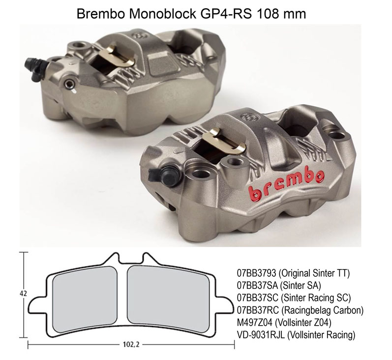 Radial GP4-RS Monoblock Calipers, Original Brembo, 108 mm kit