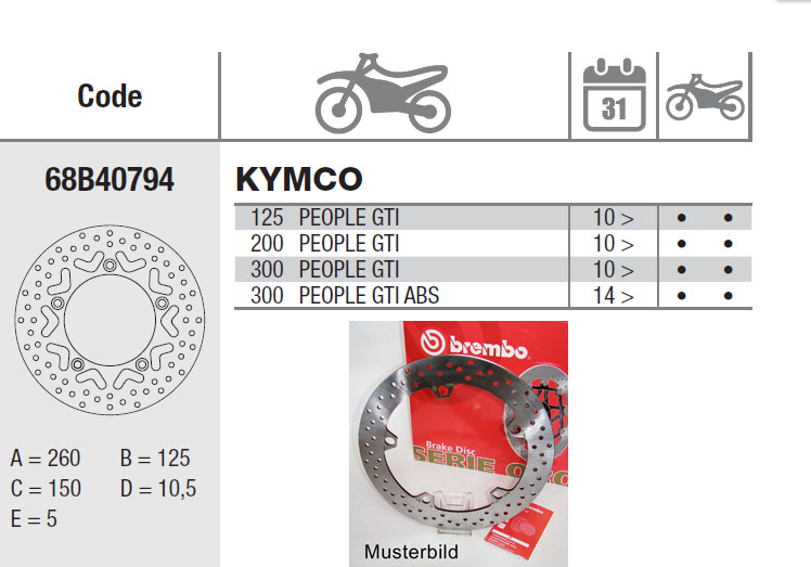 Brembo Bremsscheibe 260 mm Serie Oro