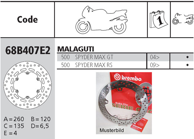 Brembo Bremsscheibe Performance Serie Oro 68B407E2, hinten