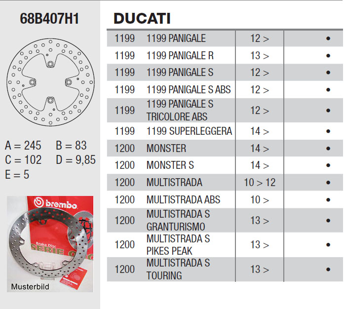 Brembo Bremsscheibe Performance Serie Oro 68B407H1, hinten