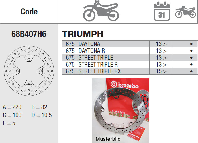 Brembo Bremsscheibe Performance Serie Oro 68B407H6, hinten