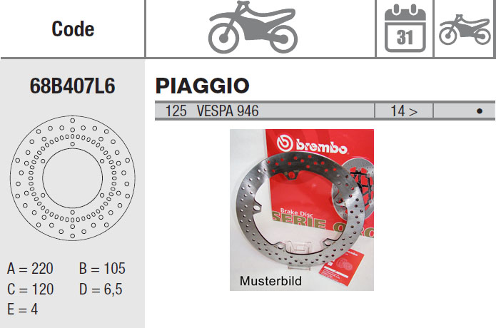 Brembo Bremsscheibe Performance Serie Oro 68B407L6, hinten