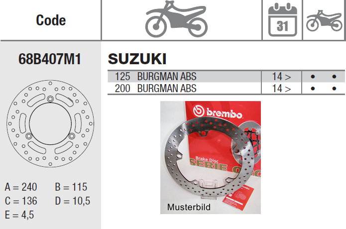 Brembo Bremsscheibe Performance Serie Oro 68B407M1